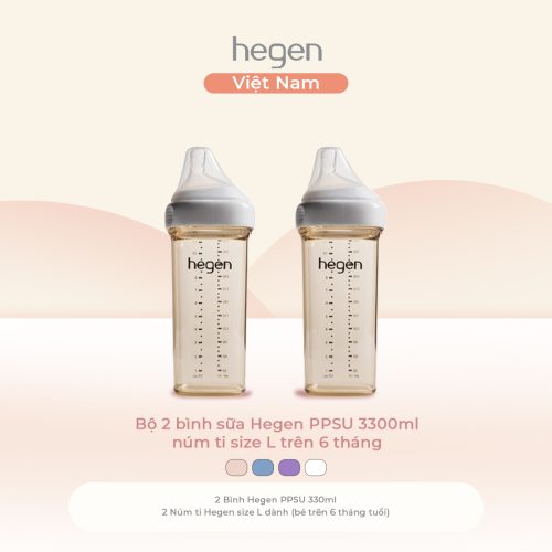 Bộ 2 bình sữa Hegen PPSU 330ml núm ti size L trên 6 tháng, White