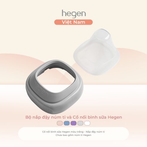 Bộ nắp đậy núm ti và Cổ nối bình sữa Hegen, Grey