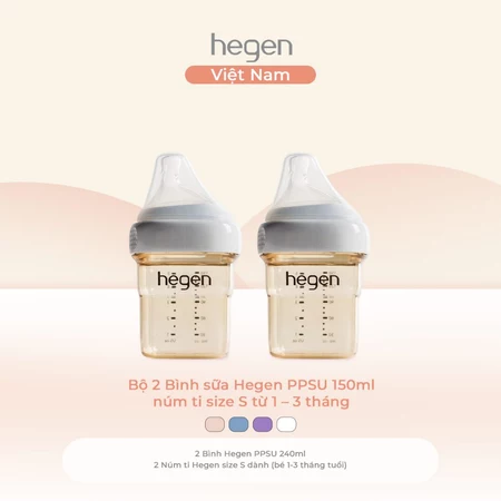 Bộ 2 bình sữa Hegen PPSU 150ml núm ti size S từ 1 - 3 tháng, White