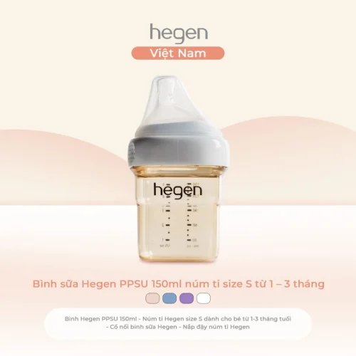 Bình sữa Hegen PPSU 150ml núm ti size S từ 1 - 3 tháng, White