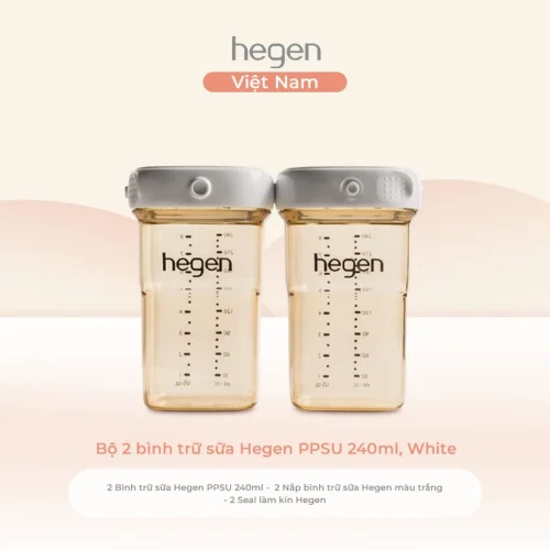 Bộ 2 bình trữ sữa Hegen PPSU 240ml, White