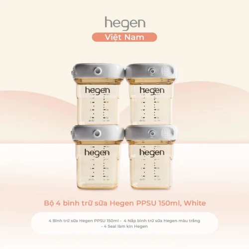 Bộ 4 bình trữ sữa Hegen PPSU 150ml, White