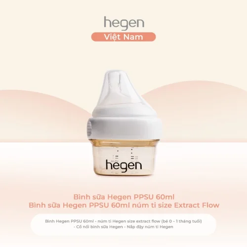Bình sữa Hegen PPSU 60ml núm ti size Extract Flow từ 0 - 1 tháng, White