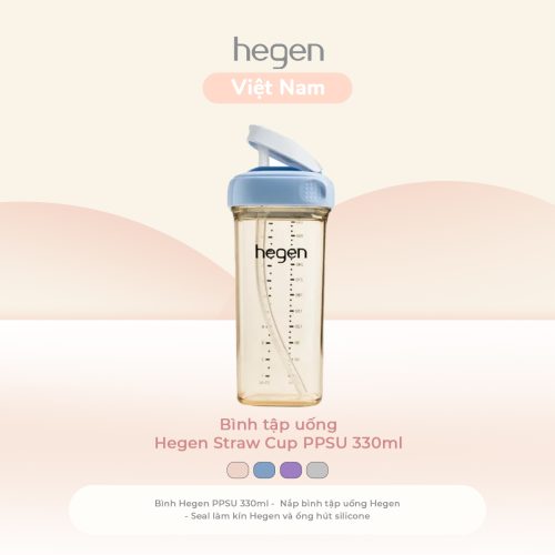 Bình tập uống Hegen Straw cup PPSU 330ml, Blue