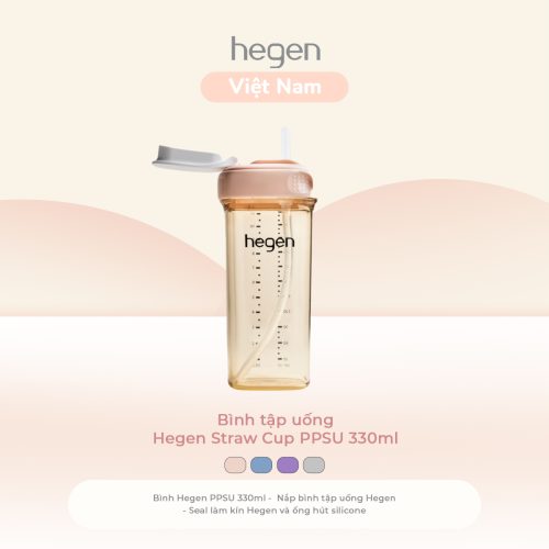 Bình tập uống Hegen Straw cup PPSU 330ml, Pink