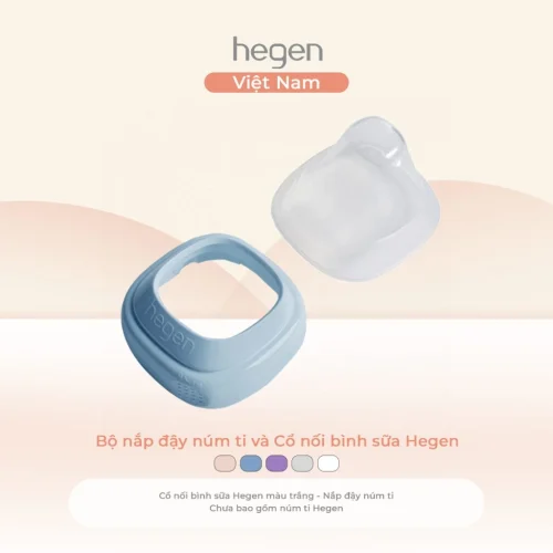 Bộ nắp đậy núm ti và Cổ nối bình sữa Hegen, Blue