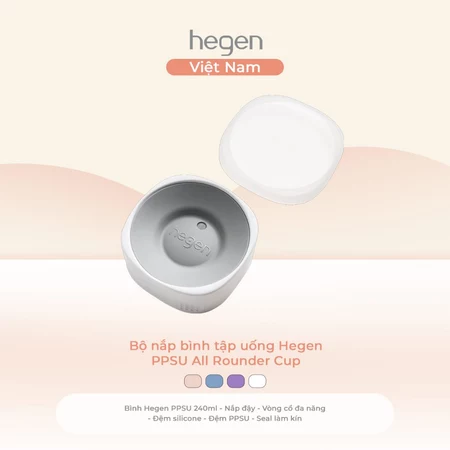 Bộ nắp bình tập uống Hegen PPSU All Rounder Cup, White