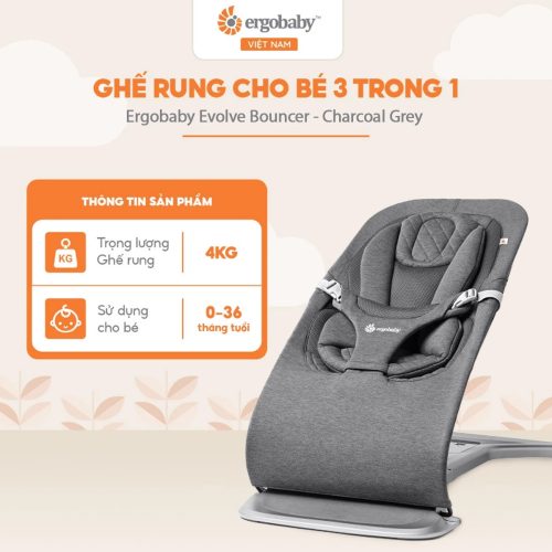 Ghế rung cho bé 3 trong 1 Ergobaby Evolve Bouncer - Charcoal Grey