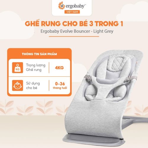 Ghế rung cho bé 3 trong 1 Ergobaby Evolve Bouncer - Light Grey