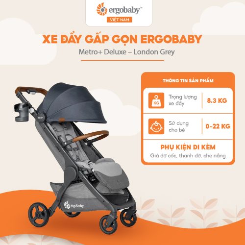 Xe đẩy gấp gọn Ergobaby Metro+ Deluxe – London Grey