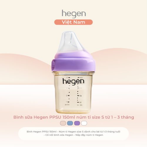 Bình sữa Hegen PPSU 150ml núm ti size S từ 1 - 3 tháng, Purple