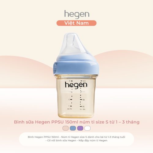 Bình sữa Hegen PPSU 150ml núm ti size S từ 1 - 3 tháng, Blue