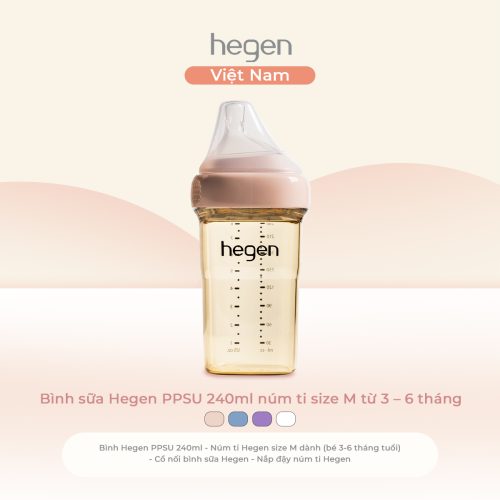 Bình sữa Hegen PPSU 240ml núm ti size M từ 3 - 6 tháng, Pink