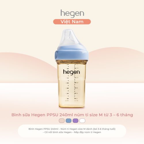 Bình sữa Hegen PPSU 240ml núm ti size M từ 3 - 6 tháng, Blue