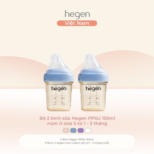 Bộ 2 bình sữa Hegen PPSU 150ml núm ti size S từ 1 - 3 tháng, Blue.
