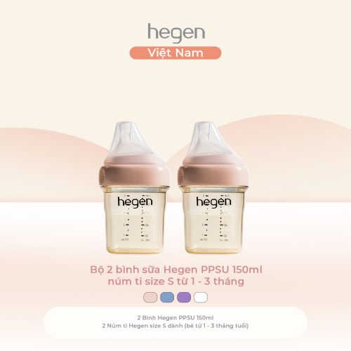 Bộ 2 bình sữa Hegen PPSU 150ml núm ti size S từ 1 - 3 tháng, Pink