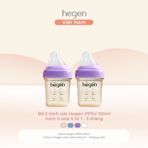 Bộ 2 bình sữa Hegen PPSU 150ml núm ti size S từ 1 - 3 tháng, Purple