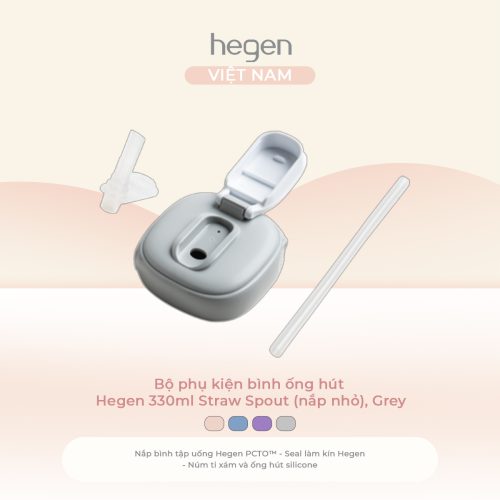 Bộ phụ kiện bình ống hút Hegen 330ml Straw Spout (nắp nhỏ), Grey
