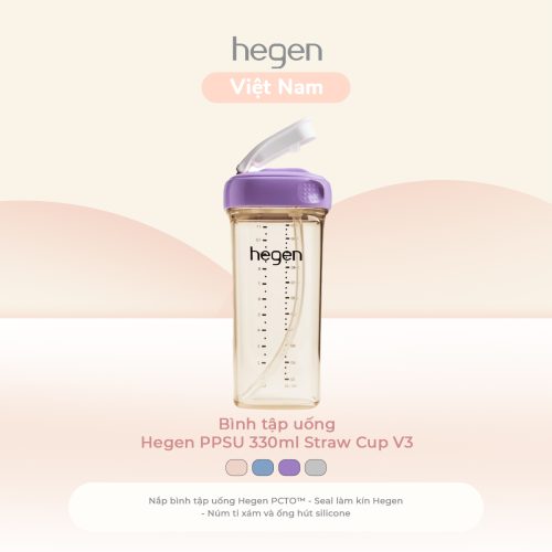 Bình tập uống Hegen Straw Cup PPSU 330ml, Purple