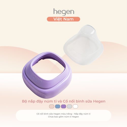 Bộ nắp đậy núm ti và Cổ nối bình sữa Hegen, Purple