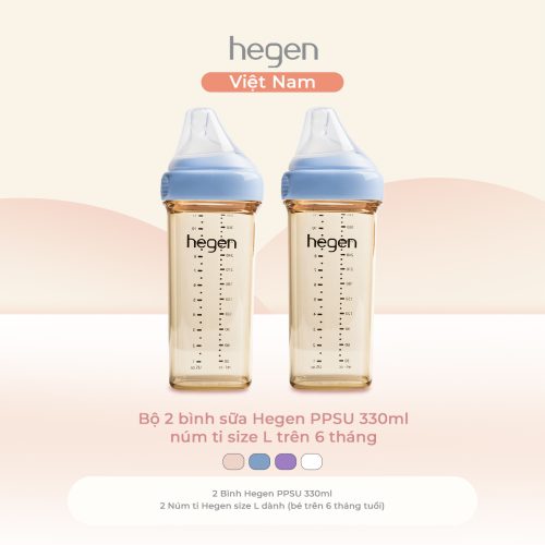 Bộ 2 bình sữa Hegen PPSU 330ml núm ti size L trên 6 tháng, Blue