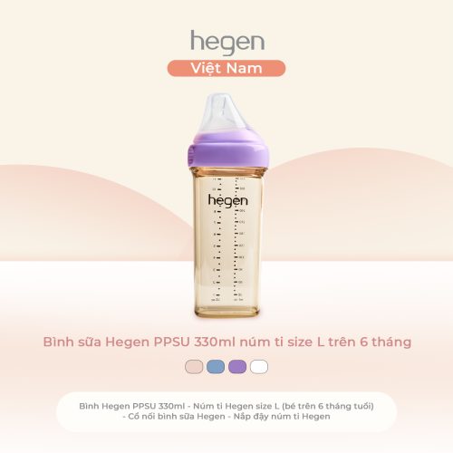 Bình sữa Hegen PPSU 330ml núm ti size L trên 6 tháng, Purple