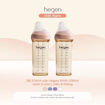 Bộ 2 bình sữa Hegen PPSU 330ml núm ti size L trên 6 tháng, Pink