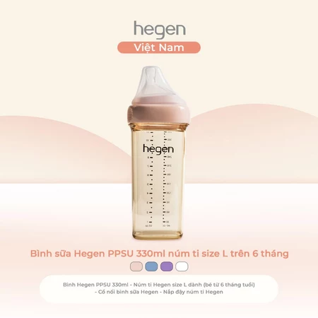 Bình sữa Hegen PPSU 330ml núm ti size L trên 6 tháng, Pink