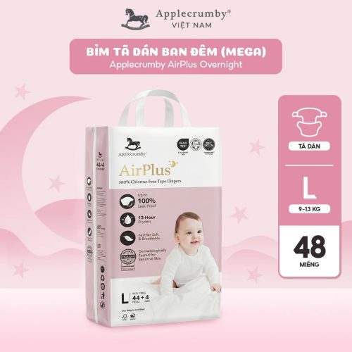 Bỉm tã dán đêm Applecrumby Airplus Overnight Mega Tape size L - 48 miếng (9 - 13kg)