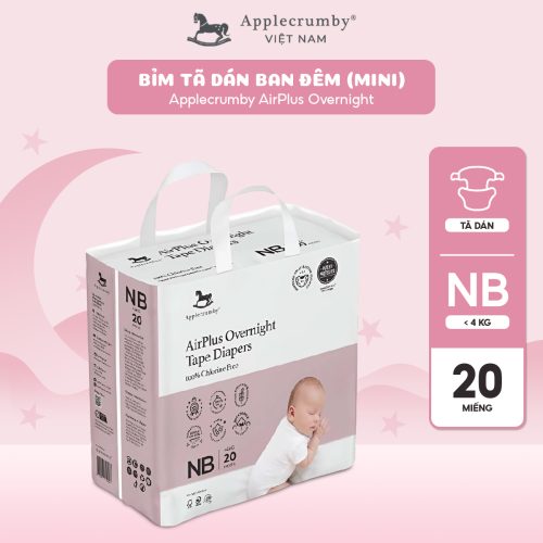 Bỉm tã dán đêm Applecrumby Airplus Overnight Mini Tape size NB - 20 miếng (dưới 4kg)