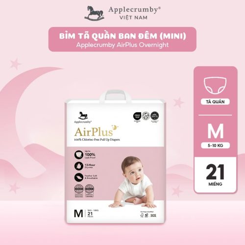 Bỉm tã quần đêm Applecrumby Airplus Overnight Mini Pull Ups size M - 21 miếng (5 - 10kg)