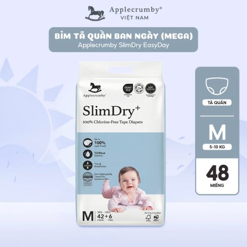 Bỉm tã dán ngày Applecrumby Slimdry Easyday Mega Tape size M - 42+6 miếng (5 - 10kg)