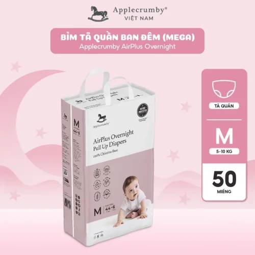 Bỉm tã quần đêm Applecrumby Airplus Overnight Mega Pull Ups size M - 50 miếng (5 - 10kg)