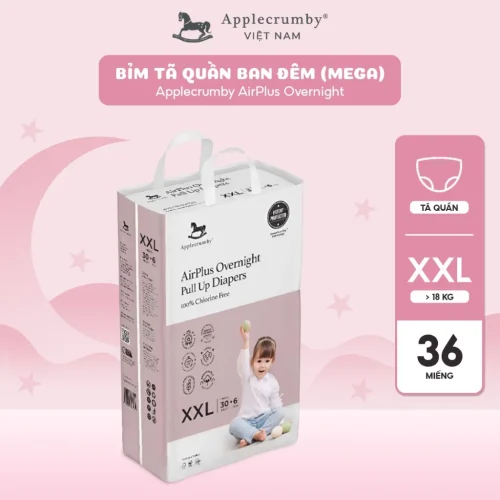 Bỉm tã quần đêm Applecrumby Airplus Overnight Mega Pull Ups size XXL - 36 miếng (trên 18kg)