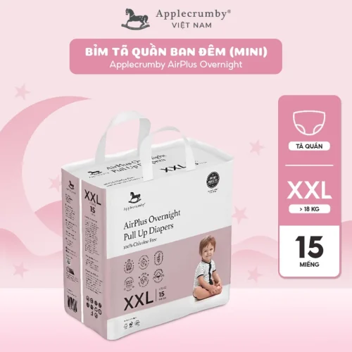 Bỉm tã quần đêm Applecrumby Airplus Overnight Mini Pull Ups size XXL - 15 miếng (trên 18kg)
