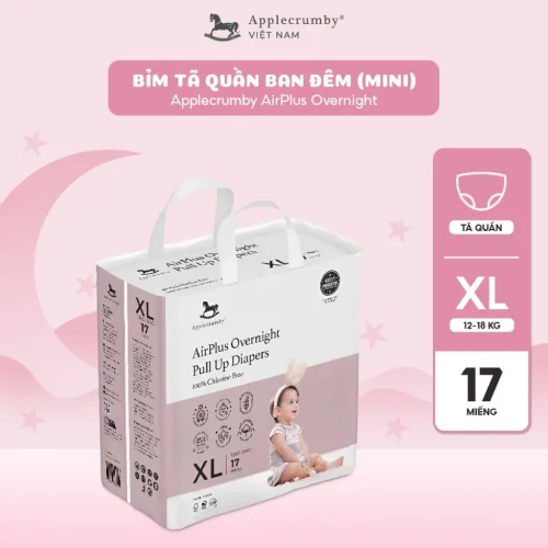 Bỉm tã quần đêm Applecrumby Airplus Overnight Mini Pull Ups size XL - 17 miếng (12 - 18kg)