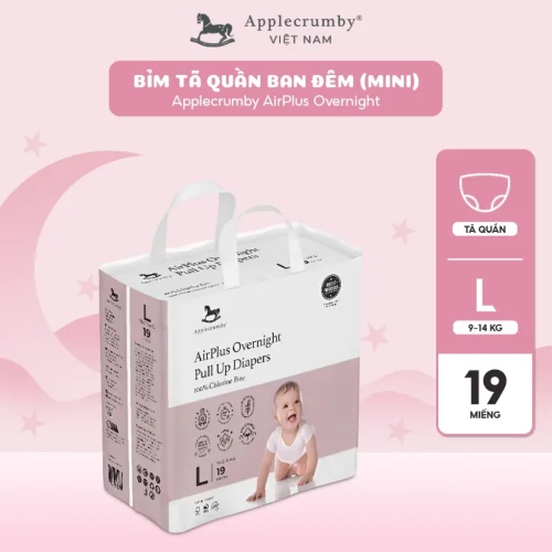 Bỉm tã quần đêm Applecrumby Airplus Overnight Mini Pull Ups size L - 19 miếng (9 - 14kg)