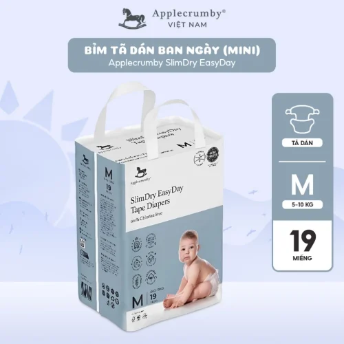 Bỉm tã dán ngày Applecrumby Slimdry Easyday Mini Tape size M - 19 miếng (5 - 10kg)