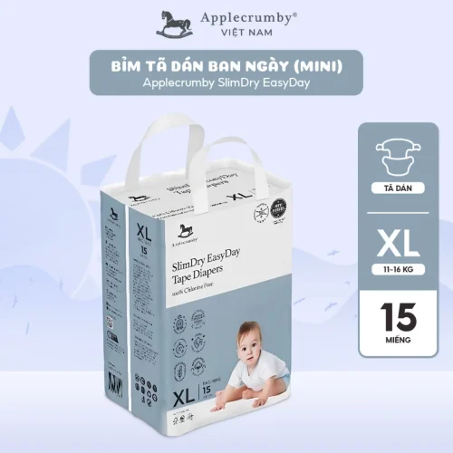 Bỉm tã dán ngày Applecrumby Slimdry Easyday Mini Tape size XL - 15 miếng (11 - 16kg)
