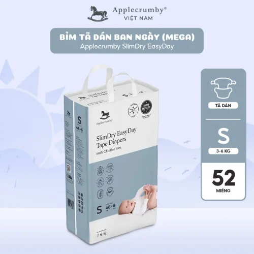 Bỉm tã dán ngày Applecrumby Slimdry Easyday Mega Tape size S - 46+6 miếng (3 - 6kg)