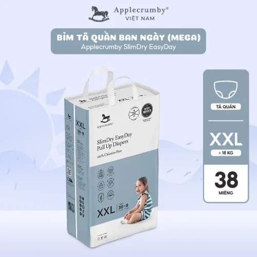 Bỉm tã quần ngày Applecrumby Slimdry Easyday Mega Pull Ups size XXL – 30+8 miếng (trên 18kg)