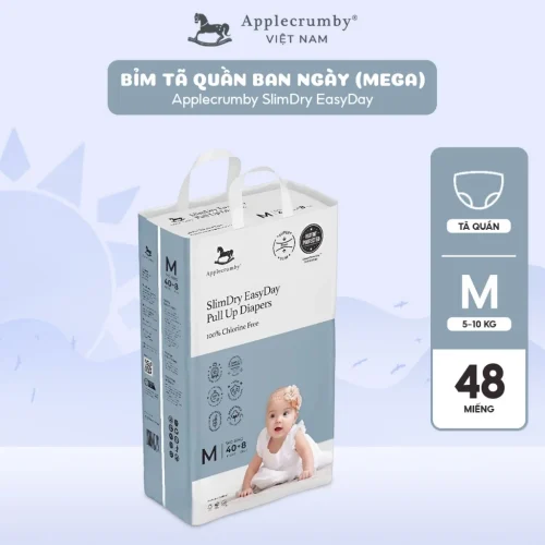Bỉm tã quần ngày Applecrumby Slimdry Easyday Mega Pull Ups size M – 40+8 miếng (5-10kg)