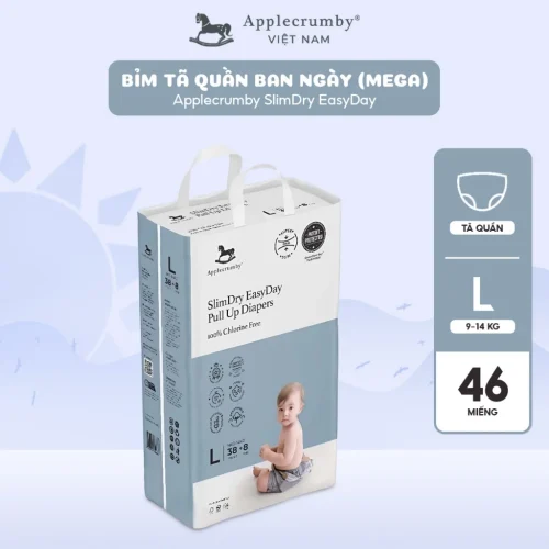 Bỉm tã quần ngày Applecrumby Slimdry Easyday Mega Pull Ups size L – 38+8 miếng (9-14kg)