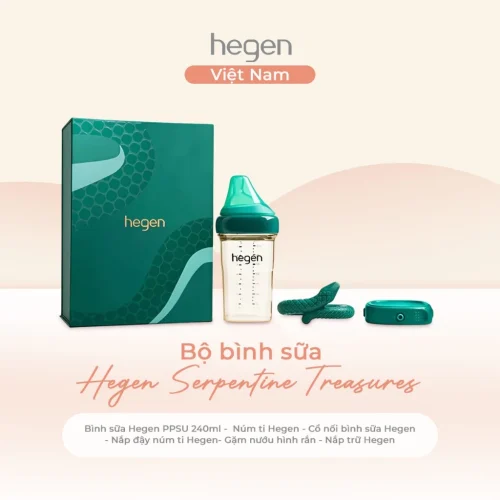 Bộ bình sữa Hegen Serpentine Treasures 240ml núm ti M từ 3 – 6 tháng, nắp trữ sữa và gặm nướu silicone (Limited Edition)