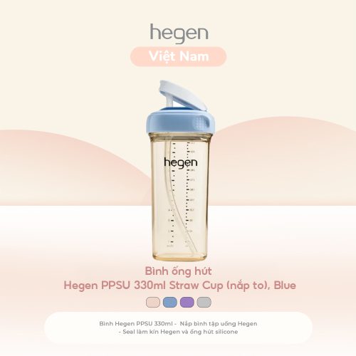 Bình ống hút Hegen PPSU 330ml Straw Cup (nắp to), Blue