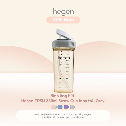 Bình ống hút Hegen PPSU 330ml Straw Cup (nắp to), Grey