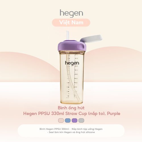 Bình ống hút Hegen PPSU 330ml Straw Cup (nắp to) , Purple