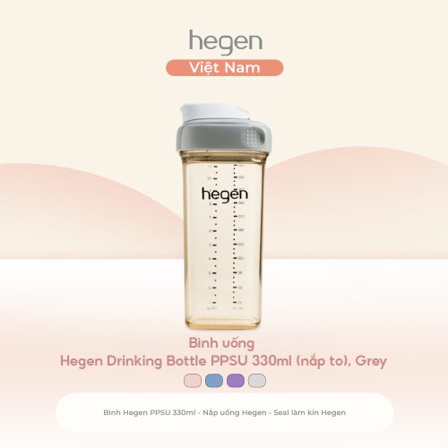 Bình uống Hegen Drinking Bottle PPSU 330ml (nắp to), Grey
