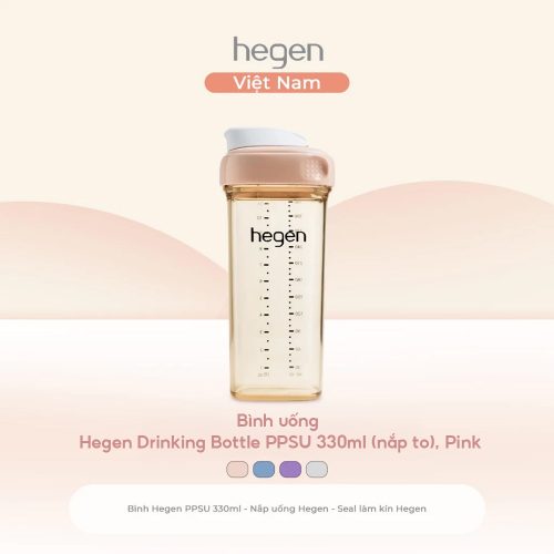 Bình uống Hegen Drinking Bottle PPSU 330ml (nắp to), Pink