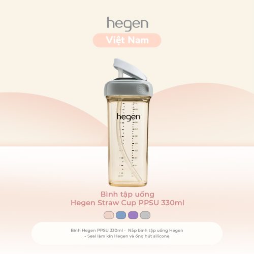 Bình tập uống Hegen PPSU 330ml Straw Cup V3, Grey